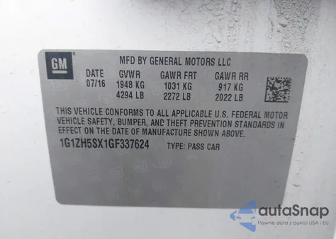 2016 Chevrolet Malibu Premier from USA, damaged, VIN 1G1ZH5SX1GF337624